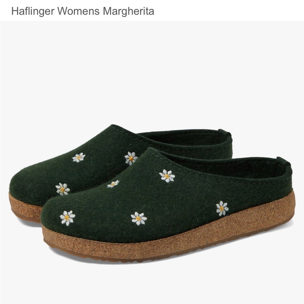 Haflinger Women's Margherita Dark Green Slippers size 37 Daisy wool felt